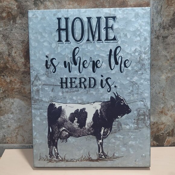 Home Is Where The Herd Is Metal Tin Wall Hanging Decor - Picture 1 of 11